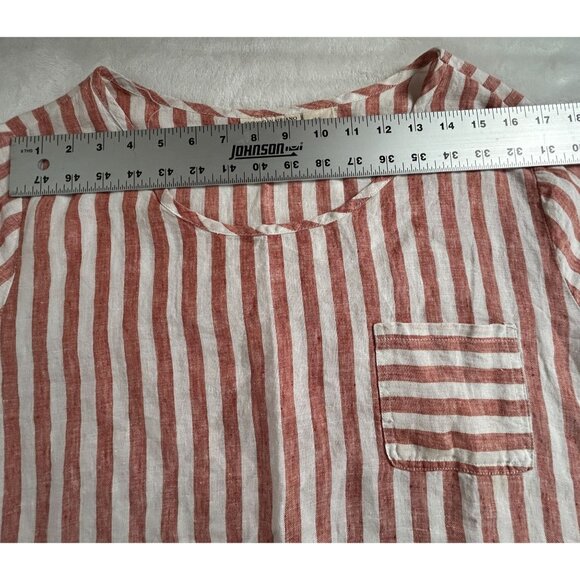 Christian Siriano Womens Red White Striped 100% Linen Top XL Short Sleeve Casual - Picture 5 of 7